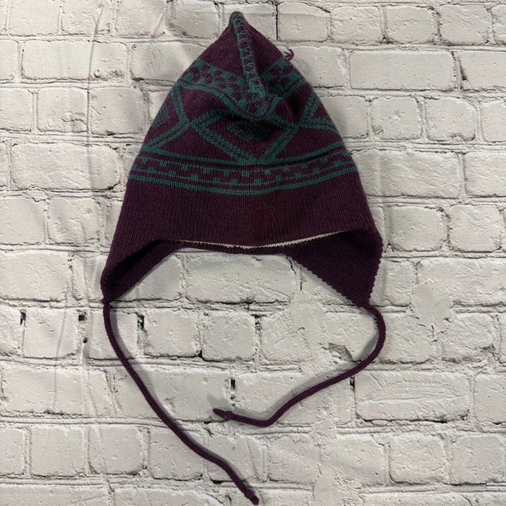 Vintage Obermeyer Wool Knit Peruvian Earflap Ski Hat